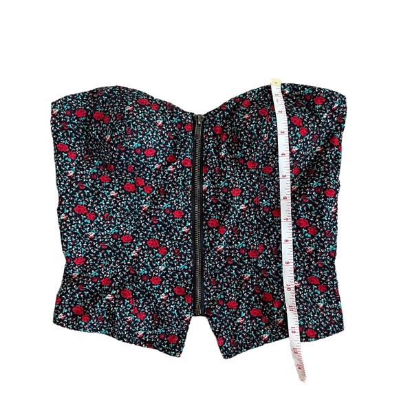 Urban Outfitters Red & Green Floral Front Zip Tuxedo Bustier Strapless Tank Top - Picture 9 of 15